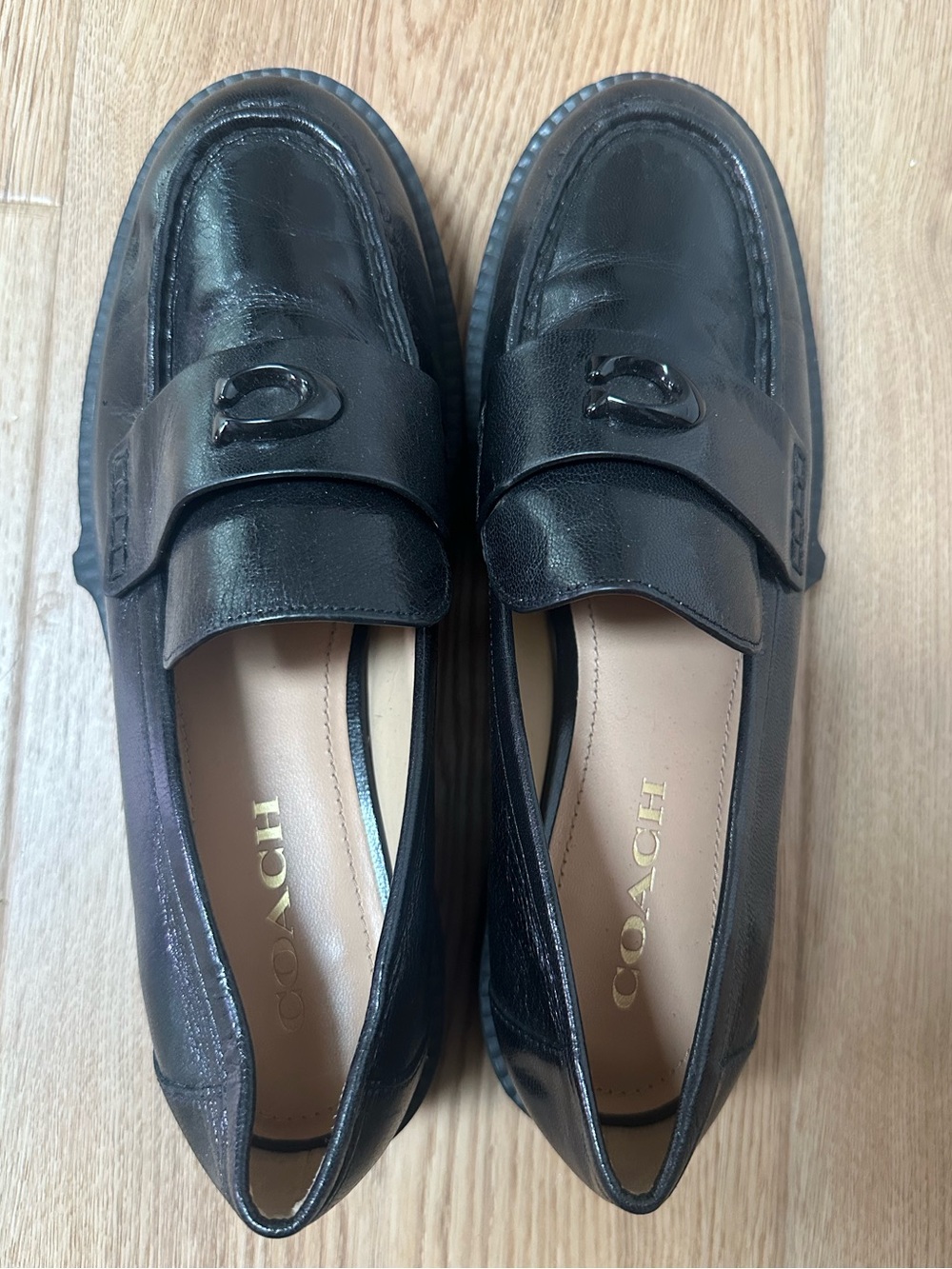 Coach Black Leather Penny Loafers with Signature Hardware